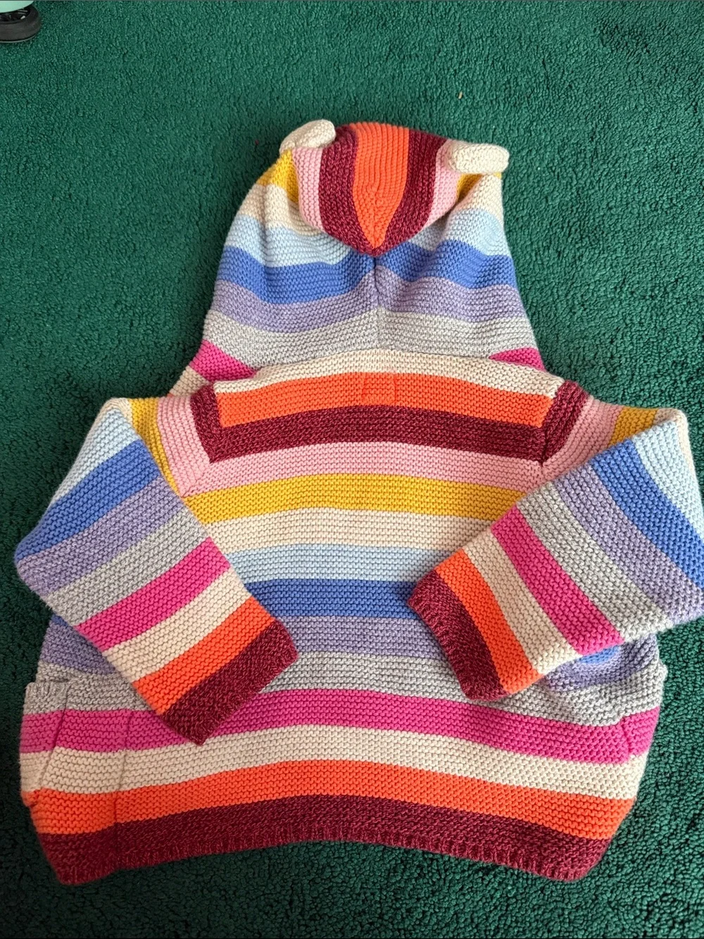 GAP Multicolor Striped Knit Hoodie Sweater with baby bear ears